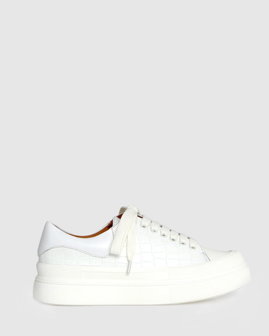 Women Belle & Bloom Flats | Just A Dream Croc Leather Sneaker - White