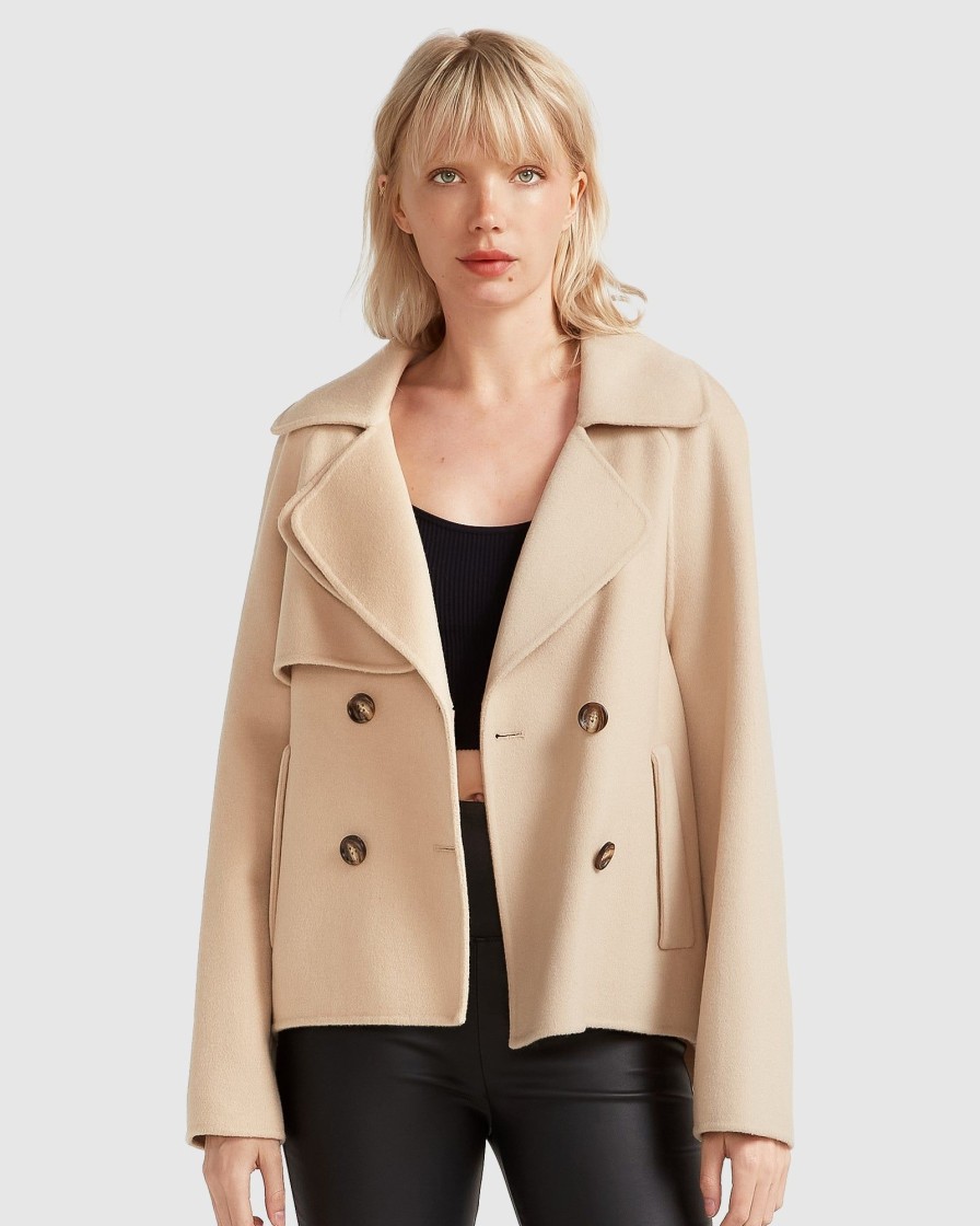 Women Belle & Bloom Wool Coats | I'M Yours Wool Blend Peacoat - Pale Oat