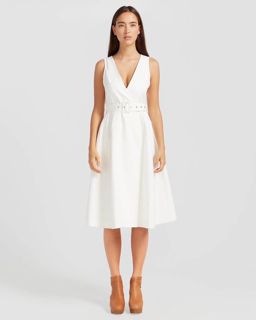 Women Belle & Bloom Midi Dresses | Miss Independence Midi Dress - Off-White