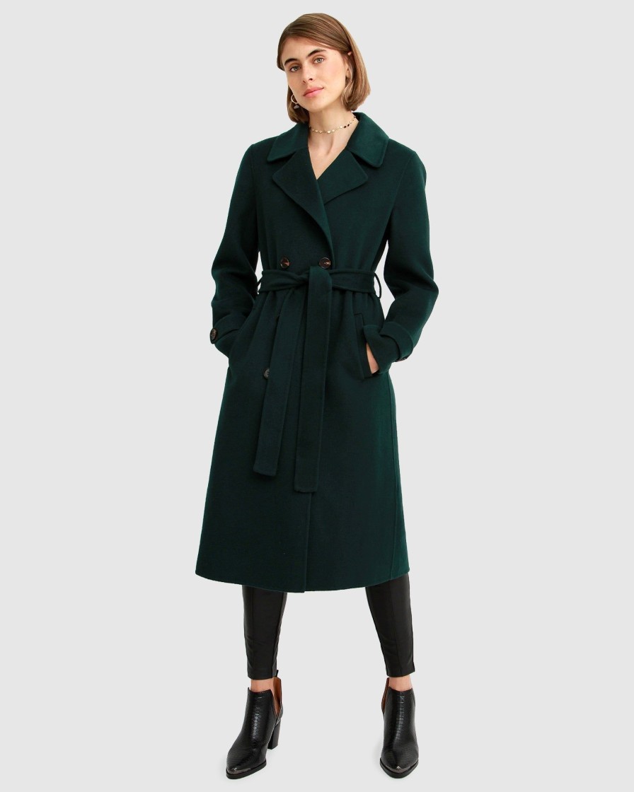 Women Belle & Bloom Belted Coats | Front Runner Belted Coat - Dark Green