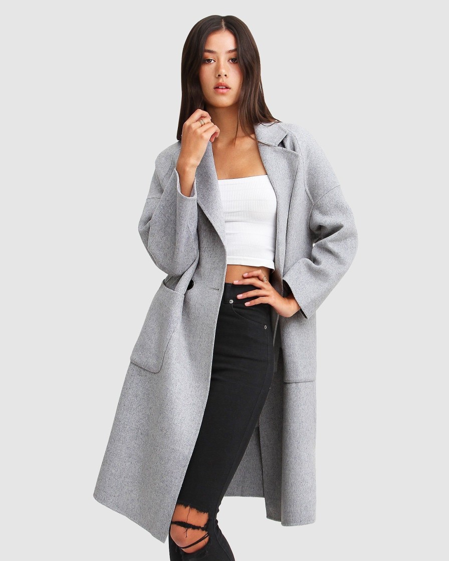 Women Belle & Bloom Wool Coats | Publisher Double-Breasted Wool Blend Coat - Grey Marle