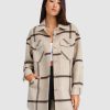 Women Belle & Bloom Wool Coats | River'S Edge Plaid Shacket - Beige