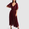 Women Belle & Bloom Maxi Dresses | Amour Amour Ruffled Midi Dress - Burgundy