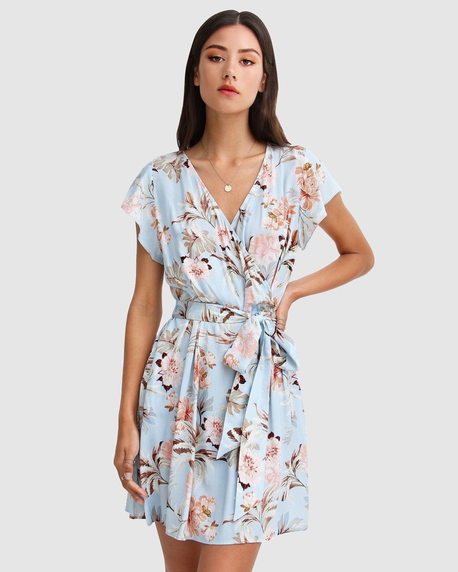 Women Belle & Bloom Mini Dresses | I'M The Star Wrap Dress - Light Blue