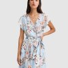 Women Belle & Bloom Mini Dresses | I'M The Star Wrap Dress - Light Blue