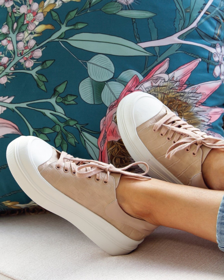 Women Belle & Bloom Flats | Just A Dream Croc Leather Sneaker - Blush