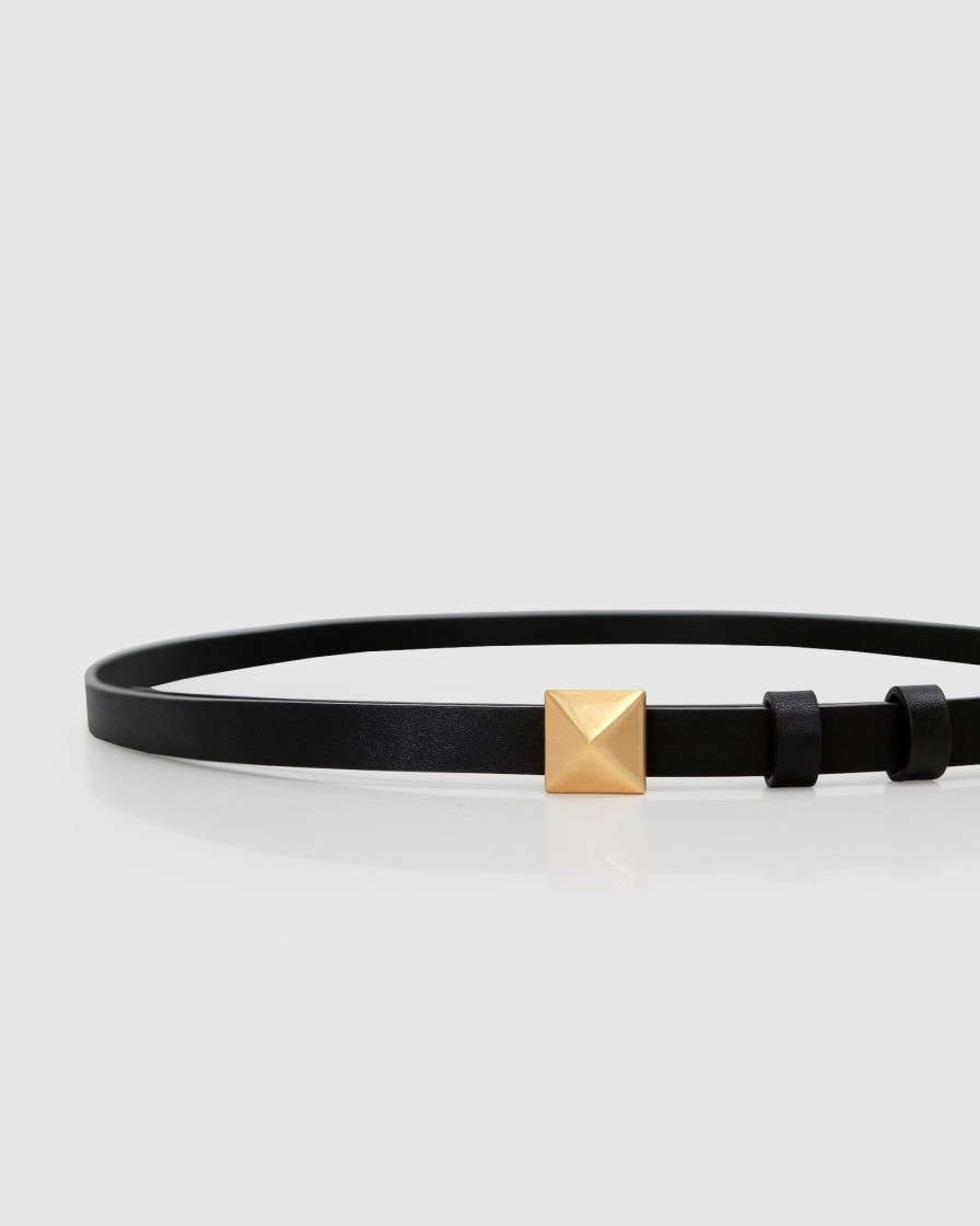 Women Belle & Bloom Belts | Cleopatra Pyramid Stud Leather Belt - Black