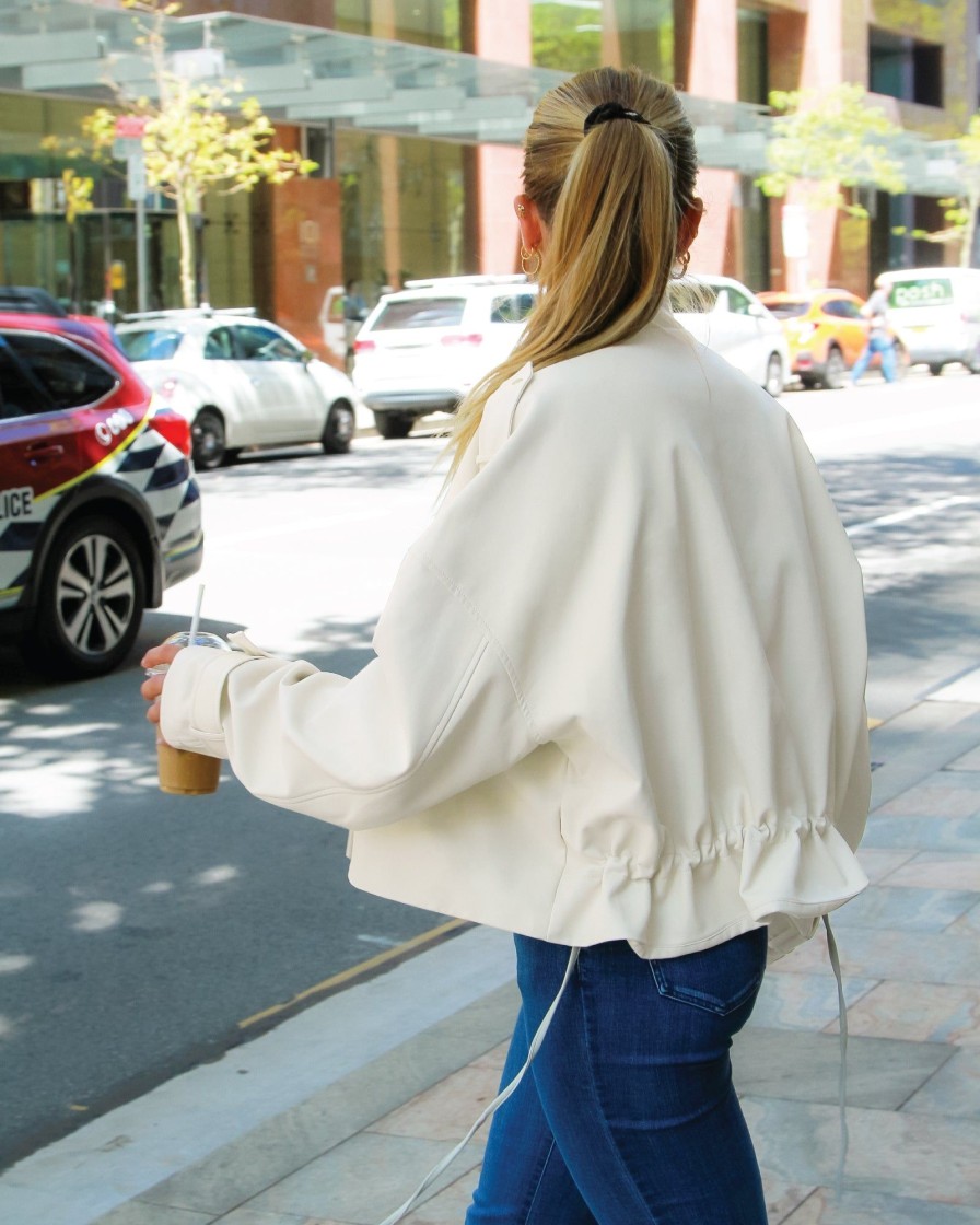 Women Belle & Bloom Leather Jackets | Reload Draped Leather Look Jacket - Cream