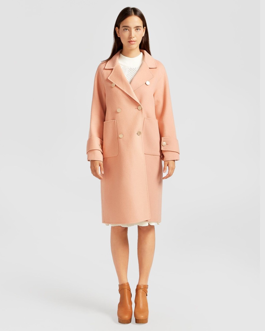 Women Belle & Bloom Wool Coats | Rumour Has It Oversized Wool Blend Coat - Peach Fizz