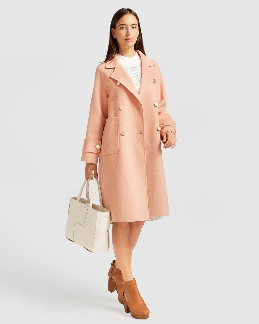 Women Belle & Bloom Wool Coats | Rumour Has It Oversized Wool Blend Coat - Peach Fizz