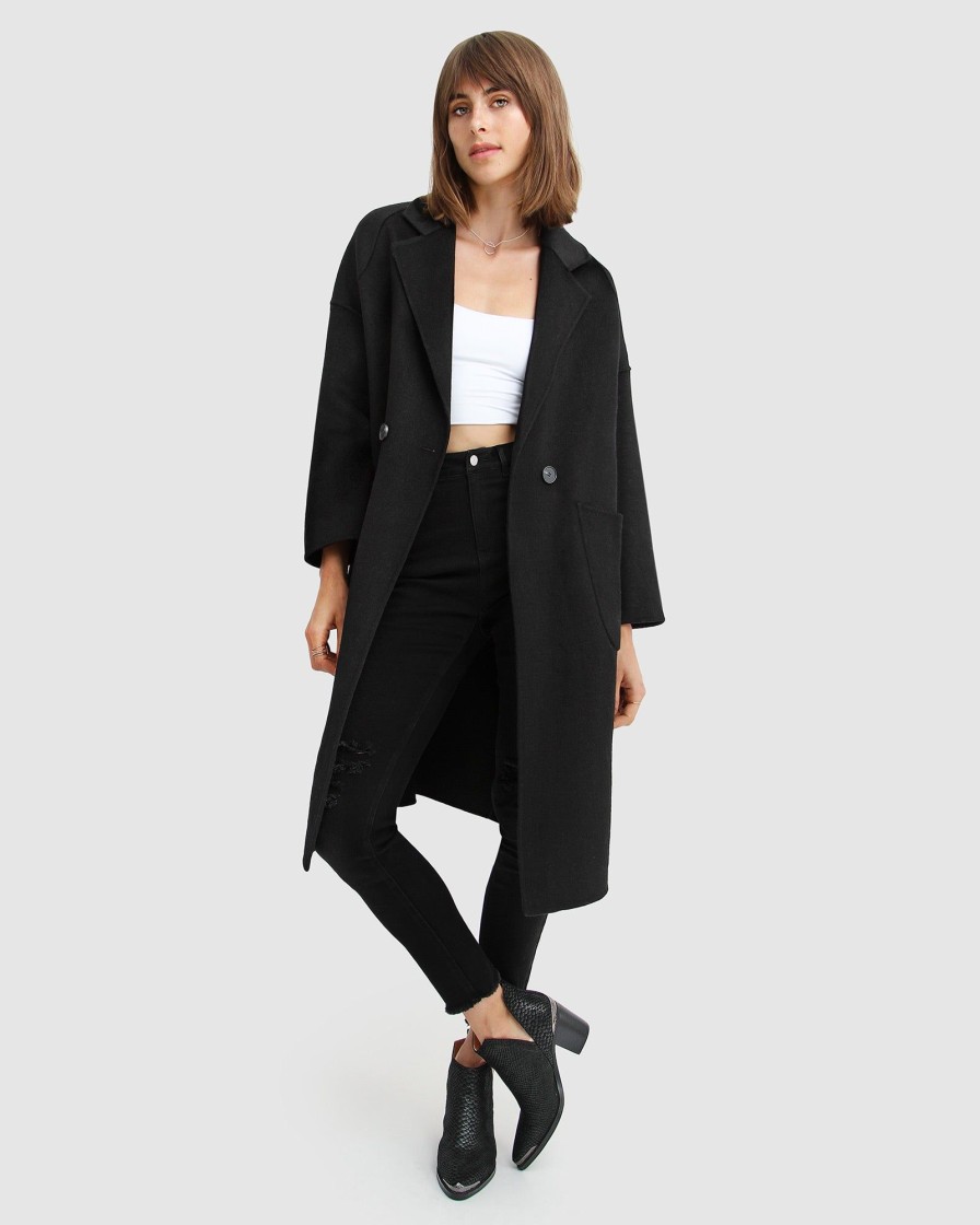 Women Belle & Bloom Wool Coats | Publisher Double-Breasted Wool Blend Coat - Black