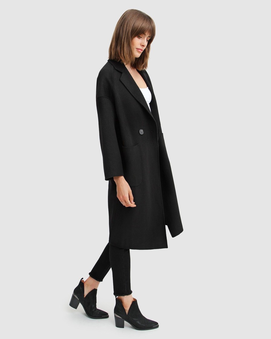 Women Belle & Bloom Wool Coats | Publisher Double-Breasted Wool Blend Coat - Black