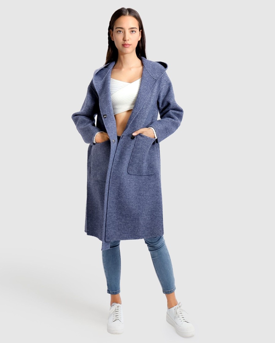 Women Belle & Bloom Wool Coats | Walk This Way Wool Blend Oversized Coat - Navy Micro Check