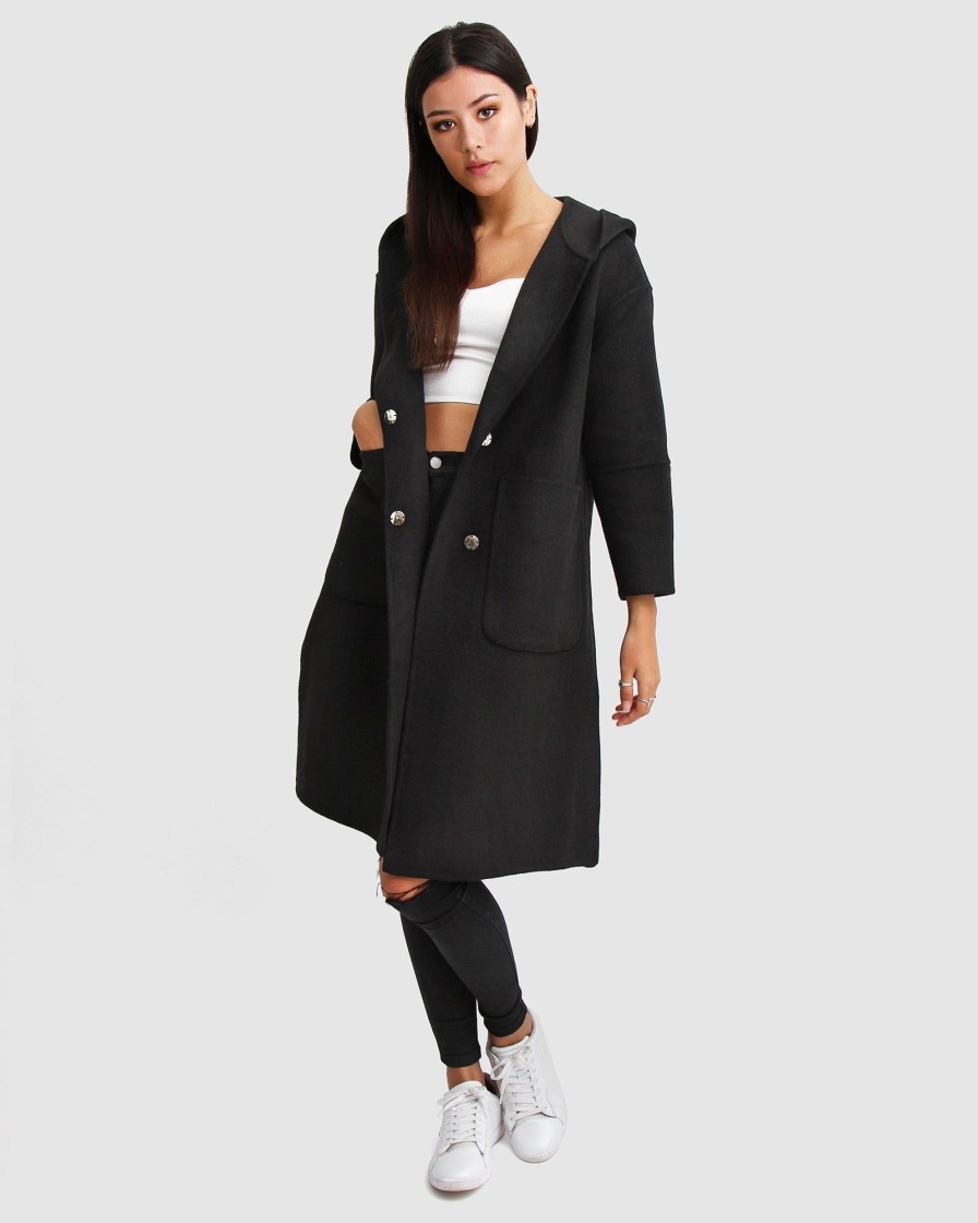 Women Belle & Bloom Wool Coats | Walk This Way Wool Blend Oversized Coat - Black