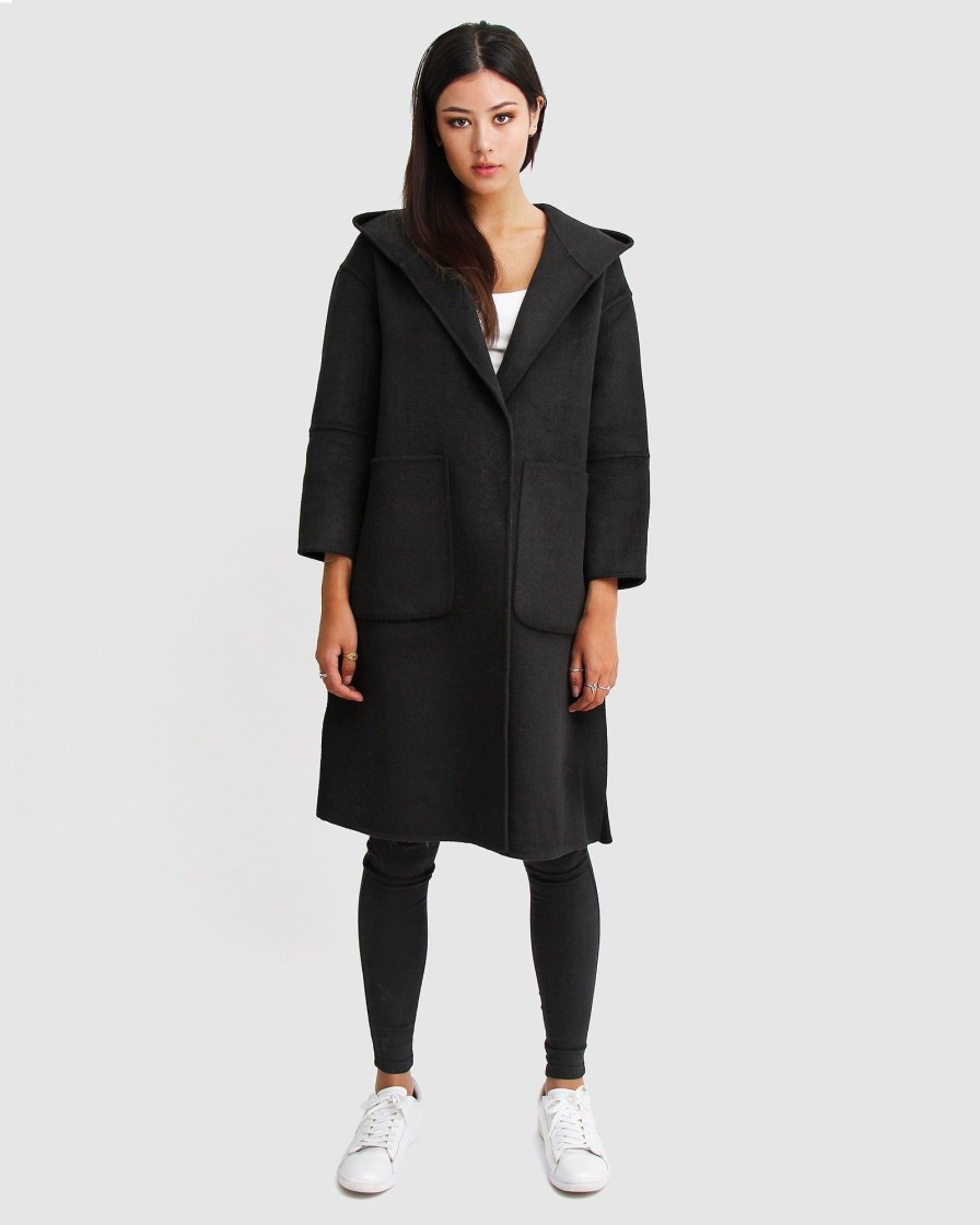 Women Belle & Bloom Wool Coats | Walk This Way Wool Blend Oversized Coat - Black