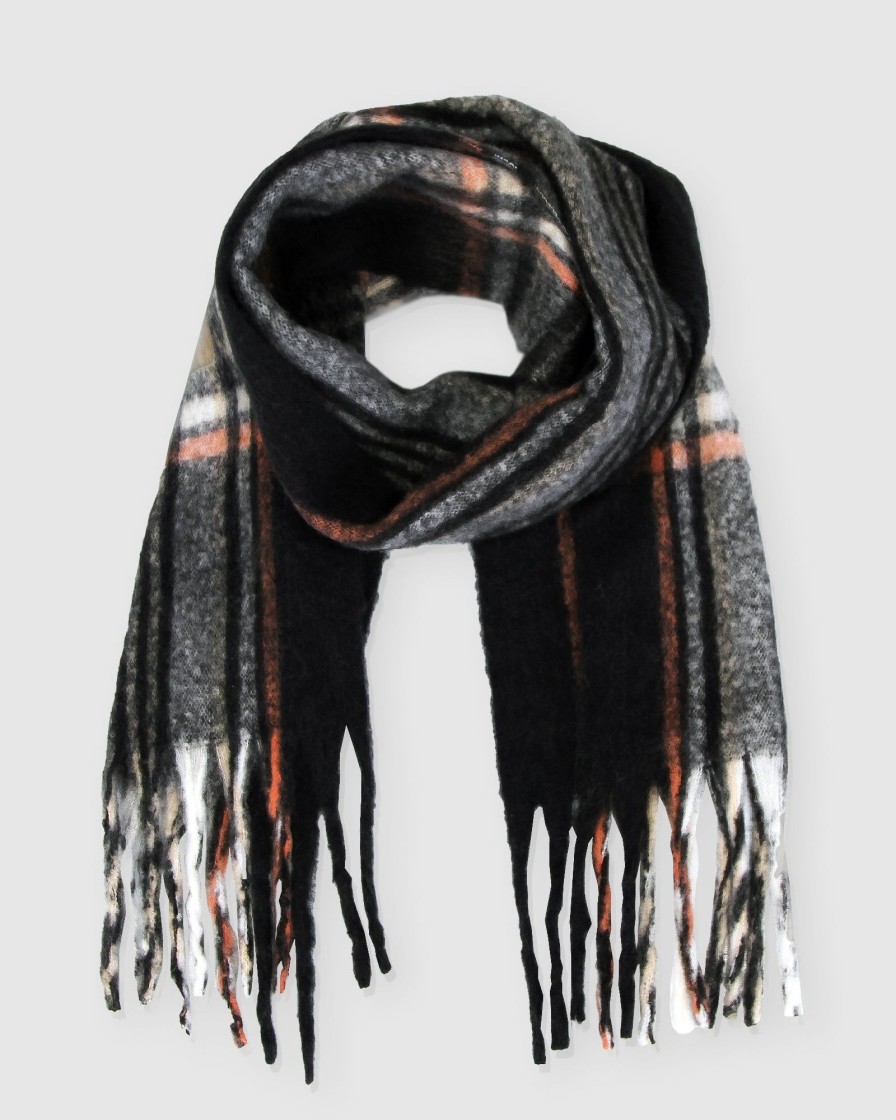 Women Belle & Bloom Scarves | Meridian Brushed Plaid Scarf - Black