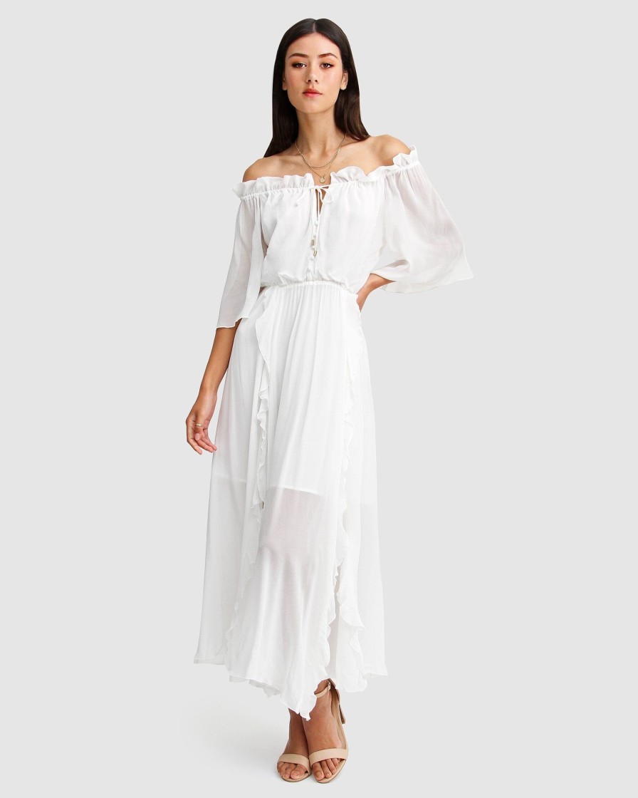 Women Belle & Bloom Maxi Dresses | Amour Amour Ruffled Midi Dress - White