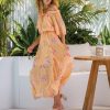 Women Belle & Bloom Maxi Dresses | Amour Amour Ruffled Midi Dress - Peach Peonies