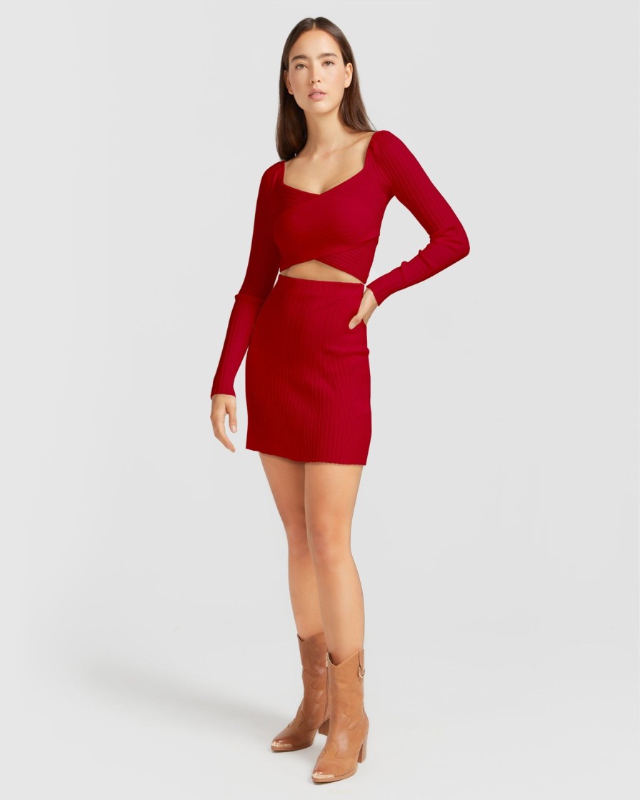 Women Belle & Bloom Skirts | C'Est Belle Knit Mini Skirt - Red