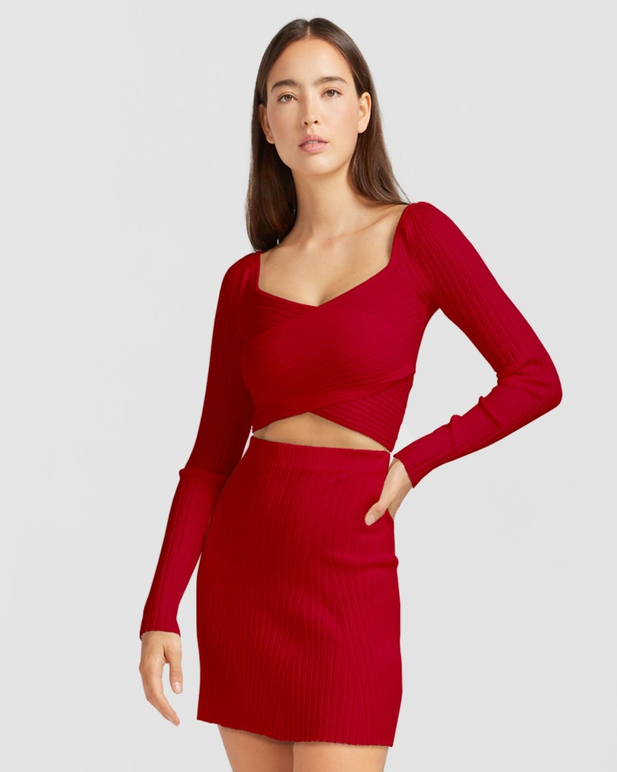 Women Belle & Bloom Skirts | C'Est Belle Knit Mini Skirt - Red