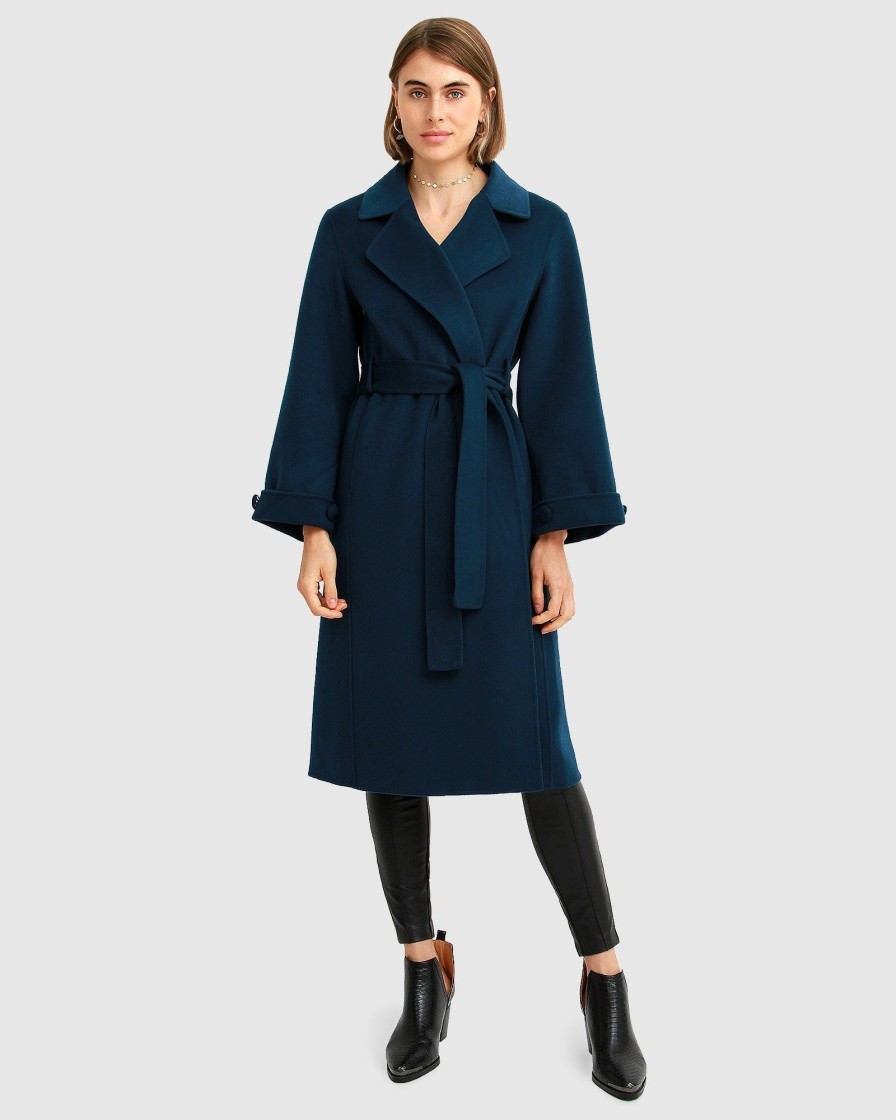 Women Belle & Bloom Belted Coats | Stay Wild Oversized Wool Coat - Dark Teal