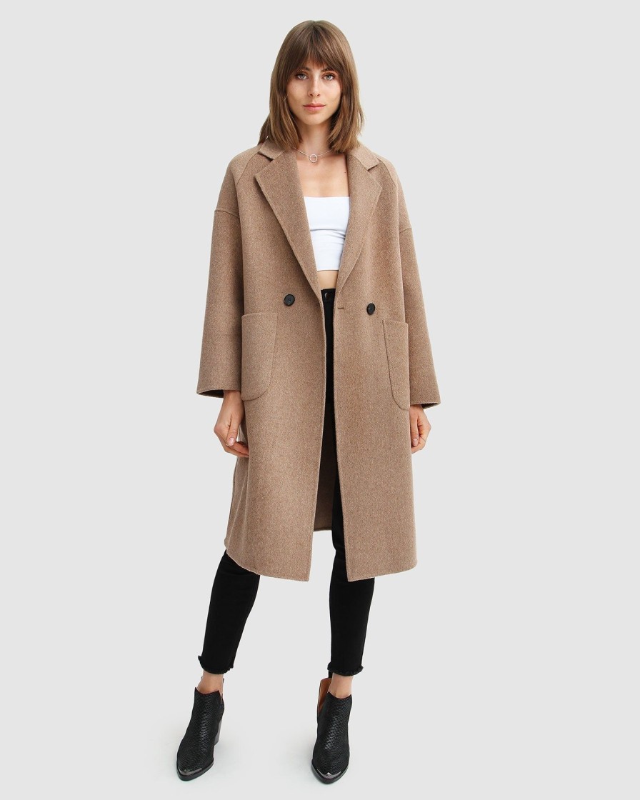 Women Belle & Bloom Wool Coats | Publisher Double-Breasted Wool Blend Coat - Oat