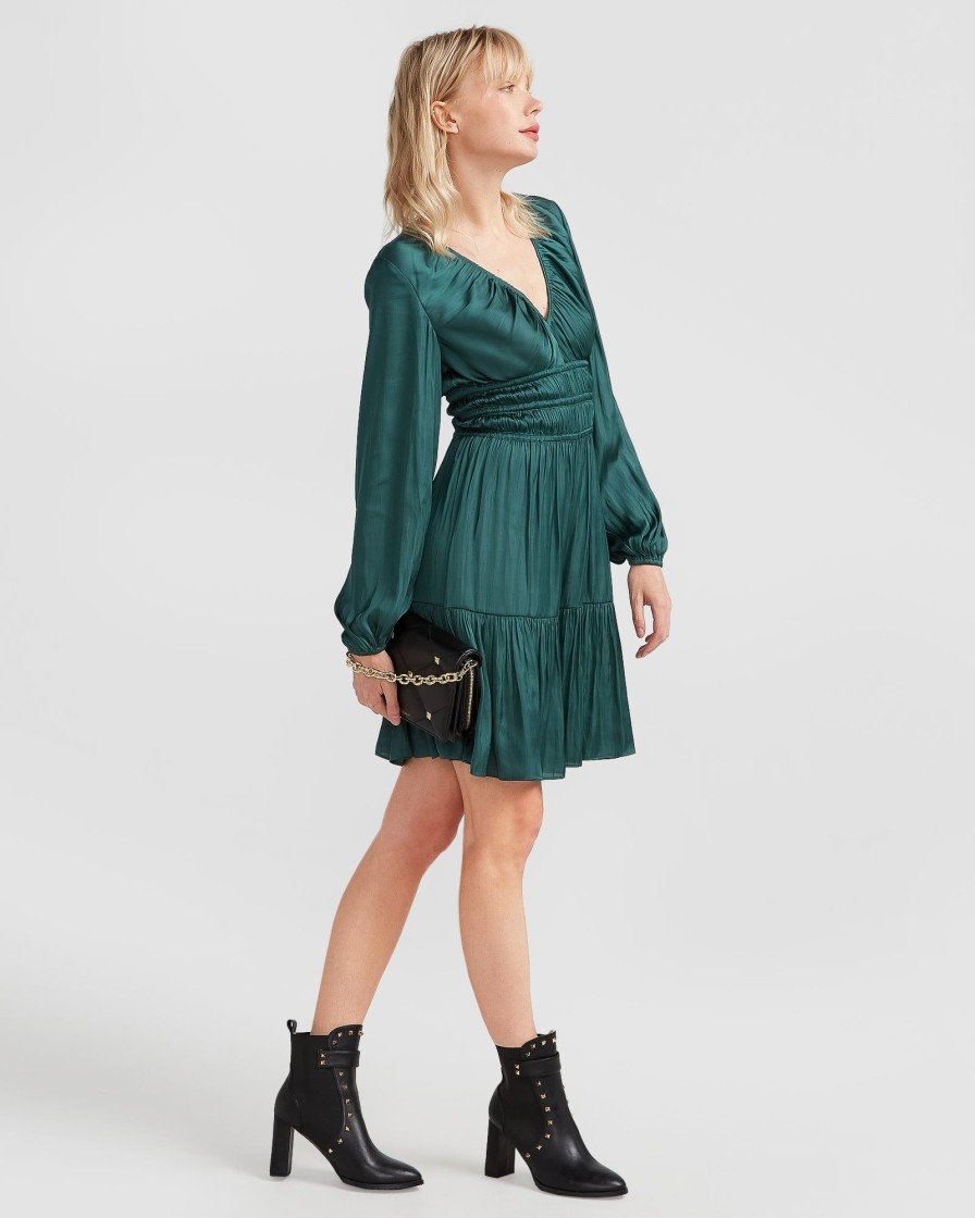 Women Belle & Bloom Mini Dresses | Serendipity Long Sleeve Dress - Dark Green