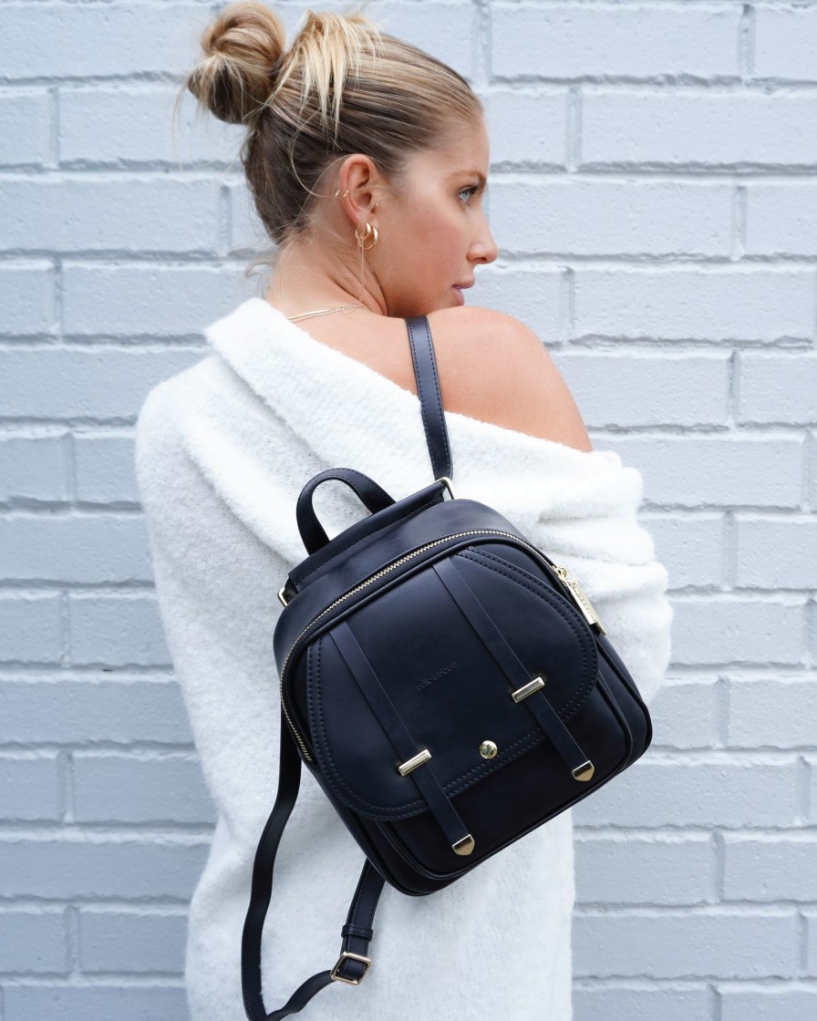 Women Belle & Bloom Shoulder Bags | Camila Leather Backpack - Black