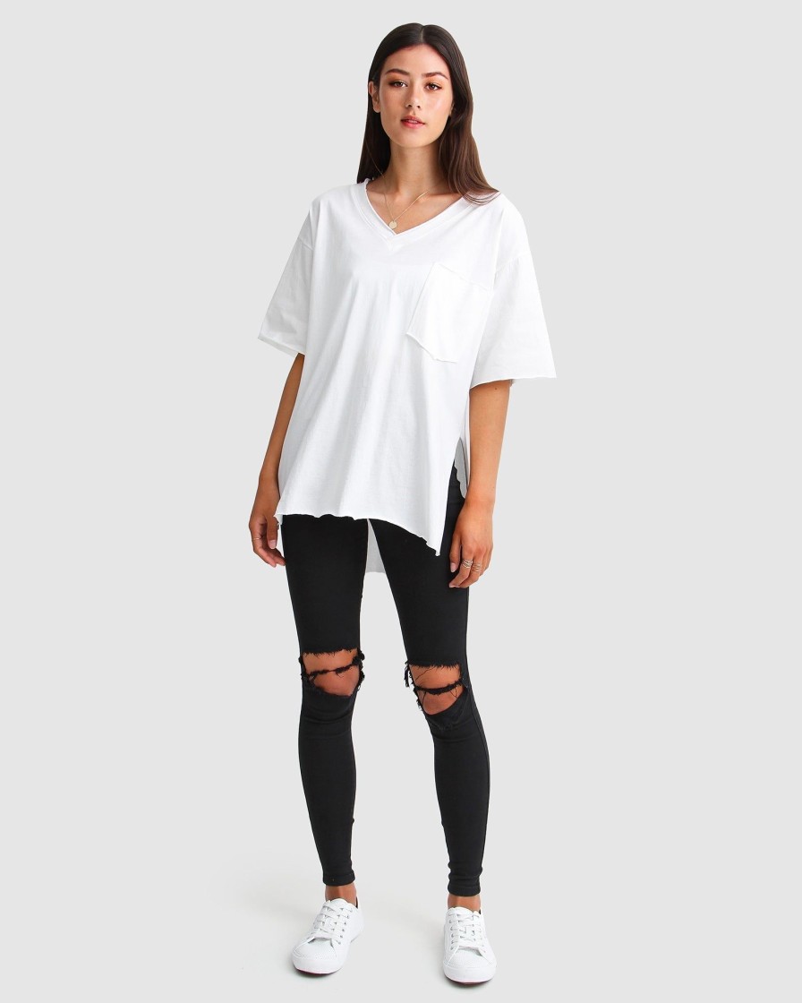 Women Belle & Bloom T-Shirts | Brave Soul Oversized T-Shirt - White