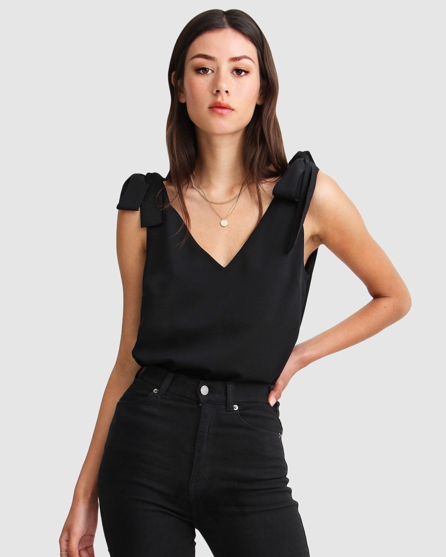 Women Belle & Bloom Shirts & Blouses | Feel For You V-Neck Top - Black