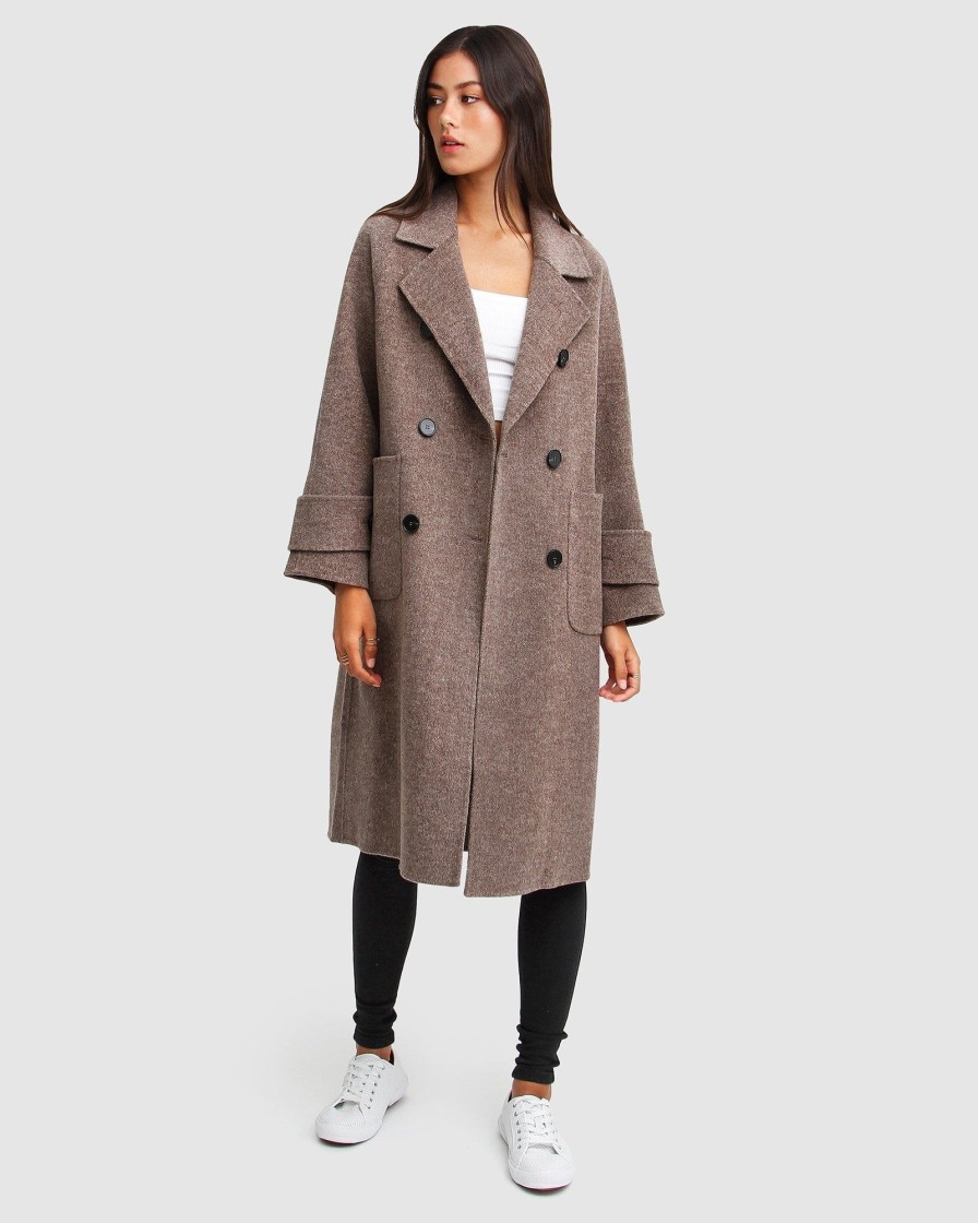 Women Belle & Bloom Wool Coats | Rumour Has It Oversized Wool Blend Coat - Walnut