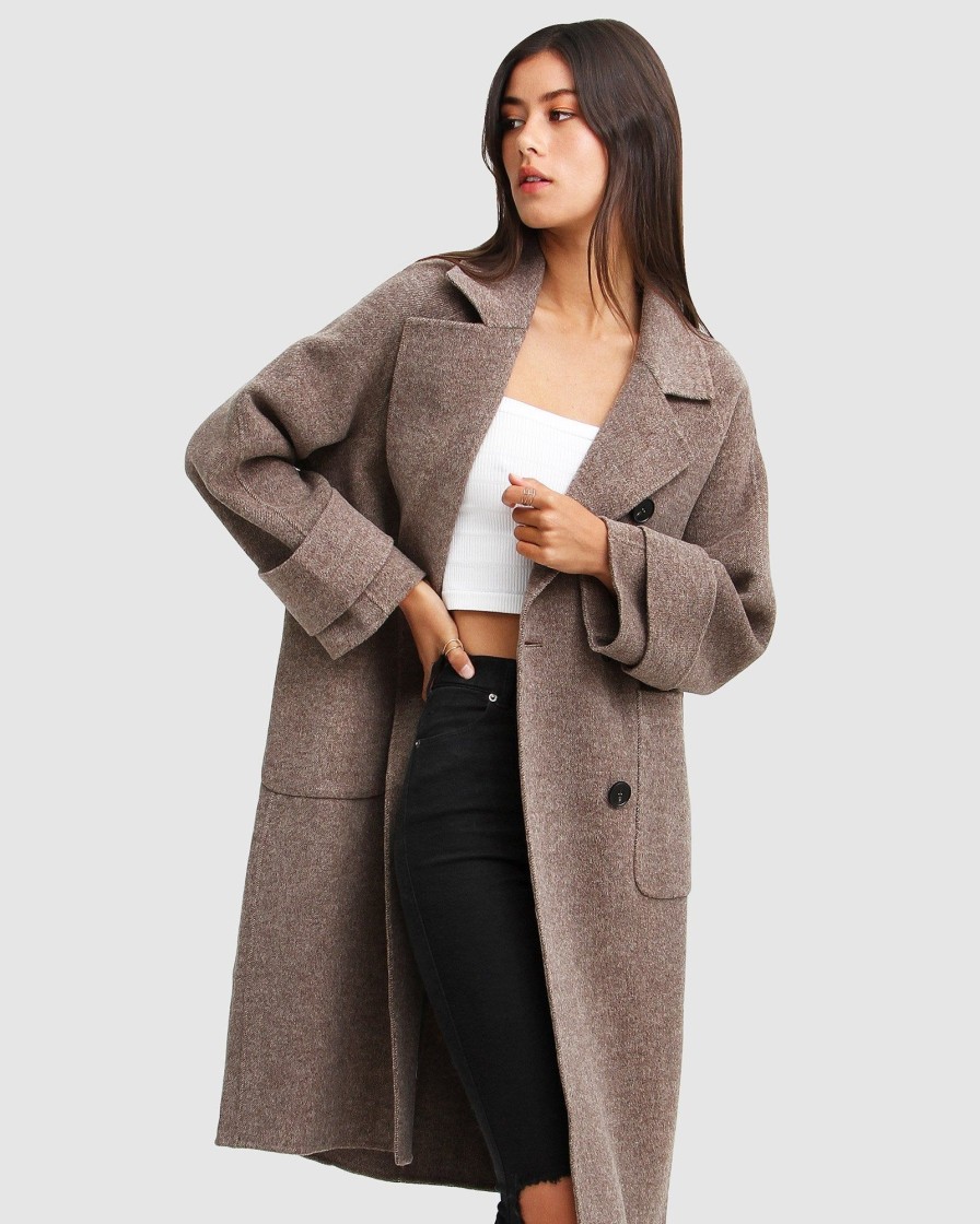 Women Belle & Bloom Wool Coats | Rumour Has It Oversized Wool Blend Coat - Walnut