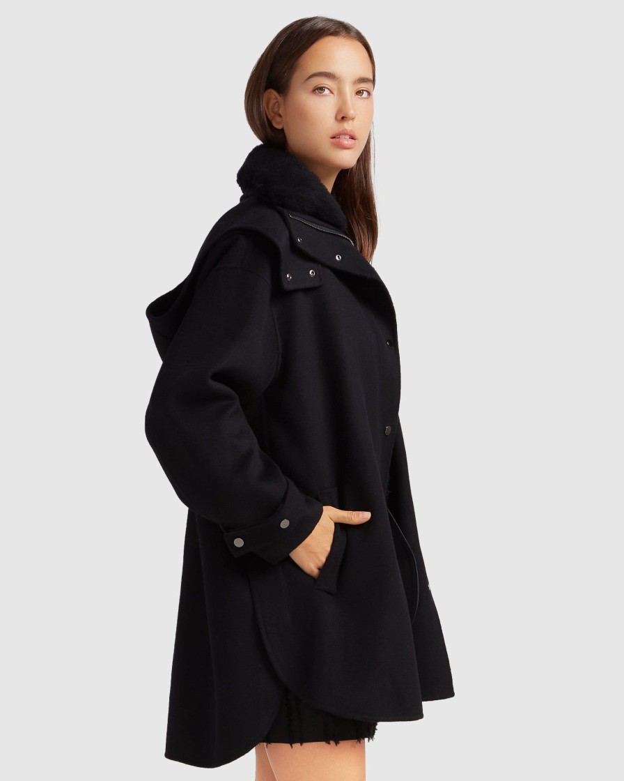 Women Belle & Bloom Wool Coats | Heavy Hearted Detachable Hooded Coat - Black