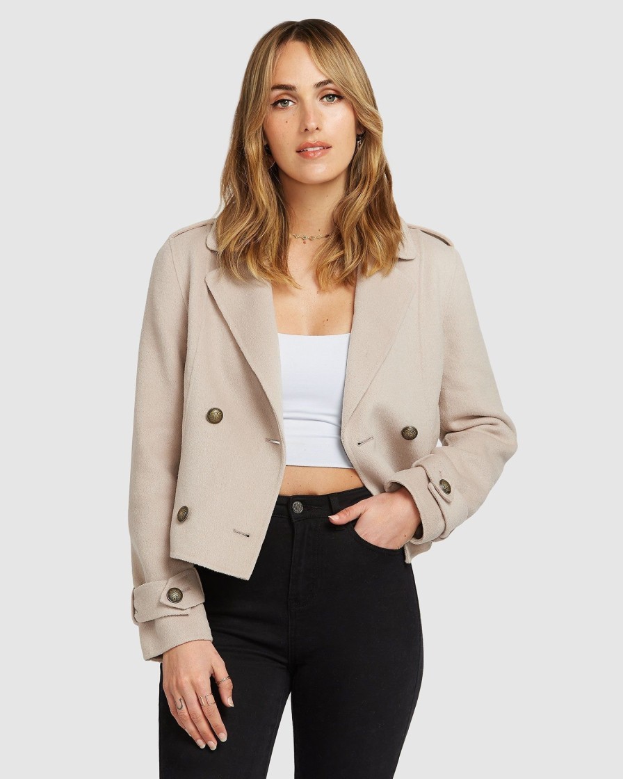 Women Belle & Bloom Wool Coats | Better Off Military Peacoat - Sand