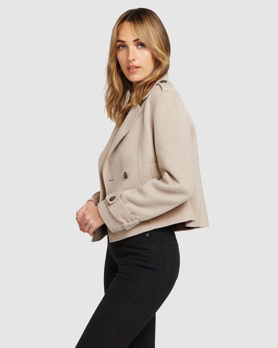 Women Belle & Bloom Wool Coats | Better Off Military Peacoat - Sand