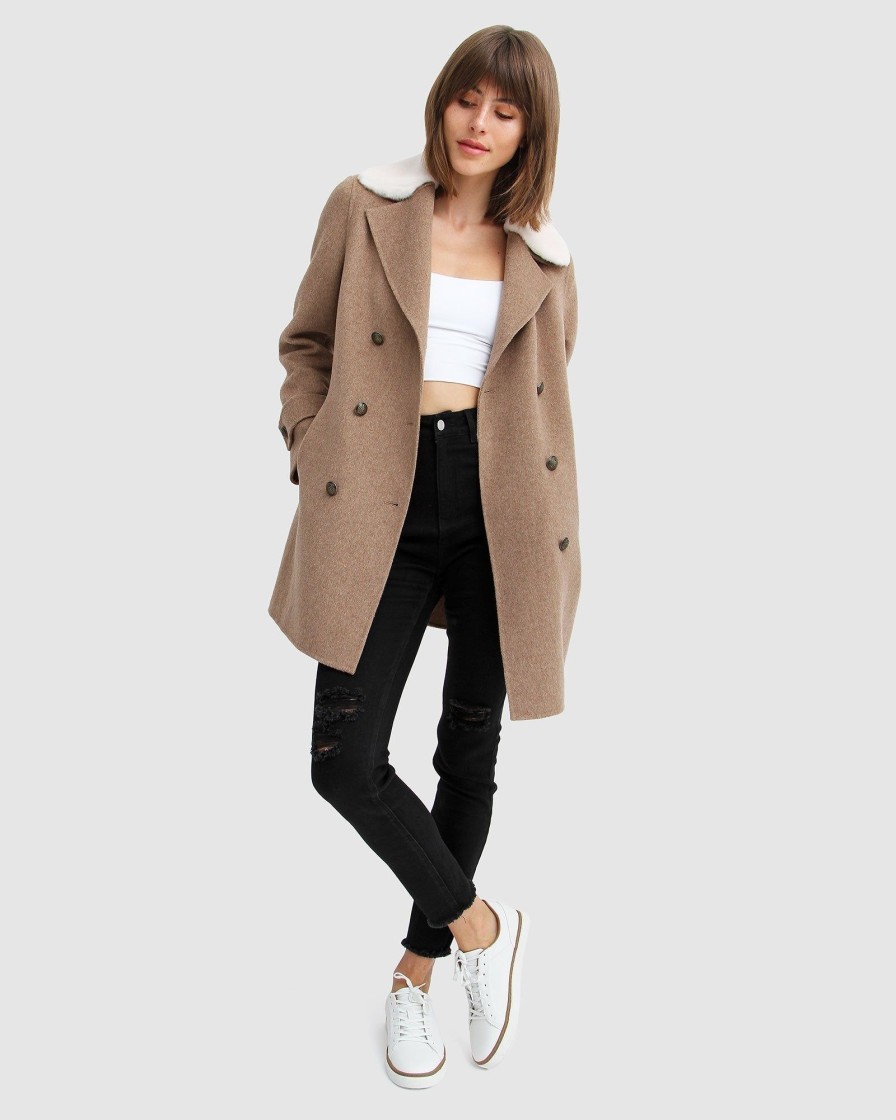 Women Belle & Bloom Wool Coats | Liberty Sherpa Collar Wool Blend Coat - Oat