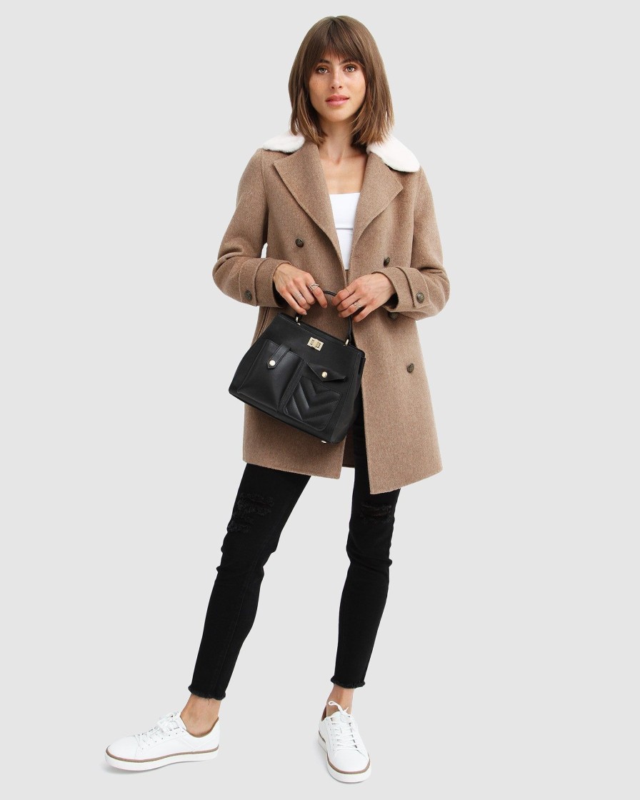 Women Belle & Bloom Wool Coats | Liberty Sherpa Collar Wool Blend Coat - Oat