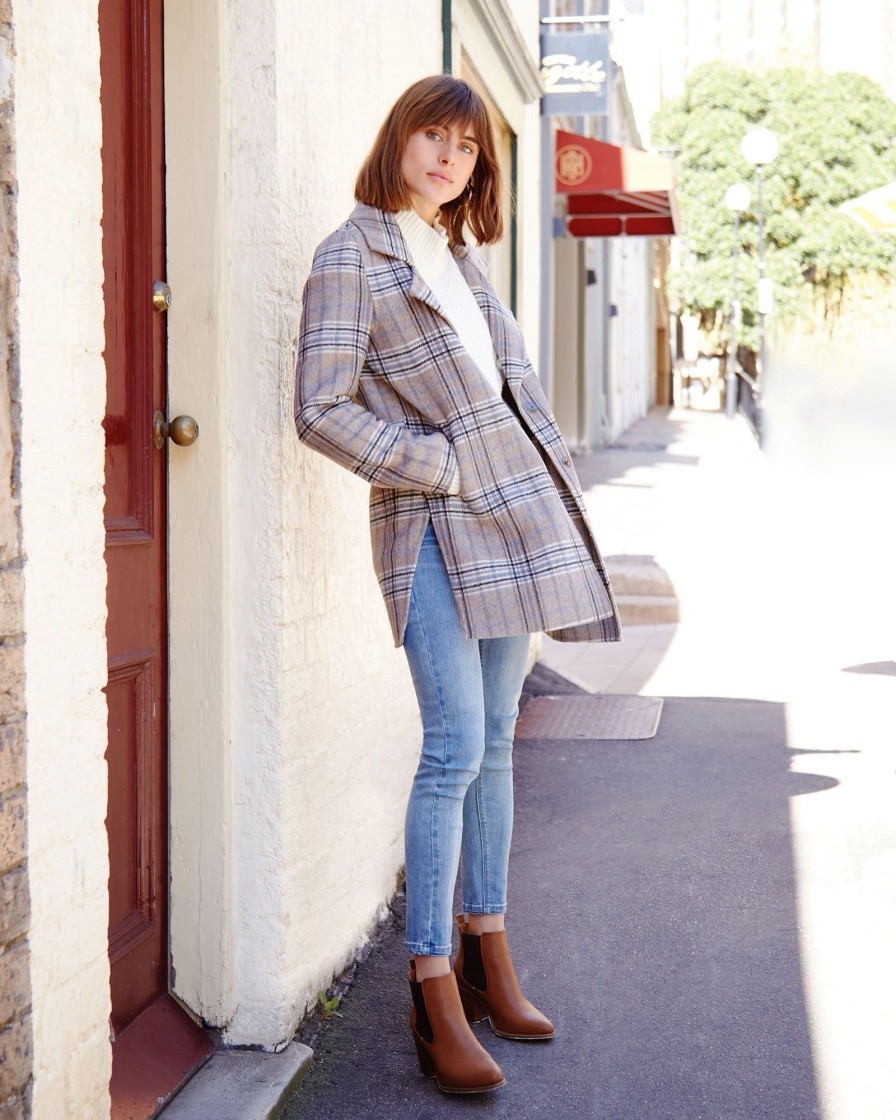 Women Belle & Bloom Wool Coats | New Fit Ex-Boyfriend Wool Blend Oversized Jacket - Oat Plaid