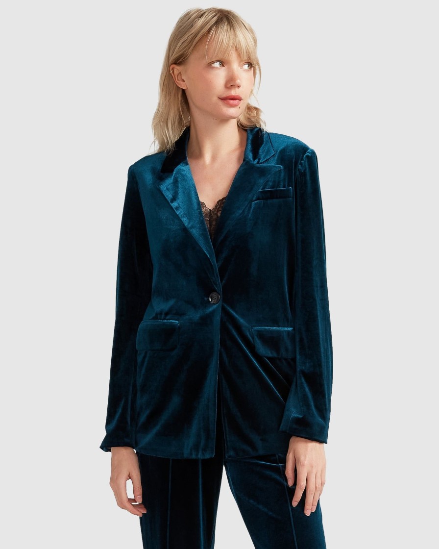 Women Belle & Bloom Suits & Blazers | Eternity Velvet Blazer - Dark Teal