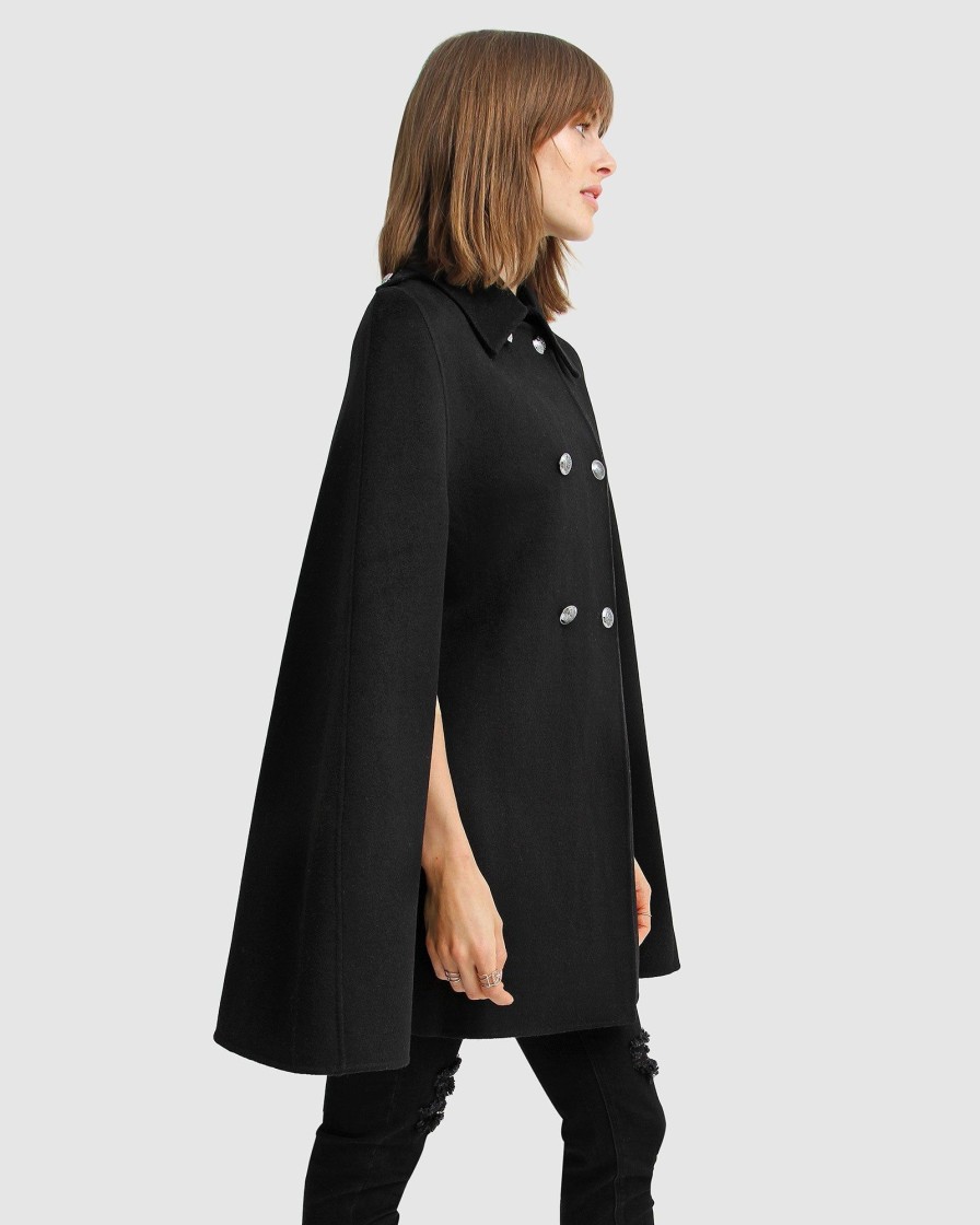 Women Belle & Bloom Wool Coats | On My Mind Wool Blend Cape - Black