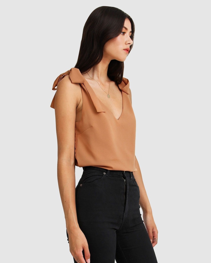 Women Belle & Bloom Shirts & Blouses | Feel For You V-Neck Top - Camel