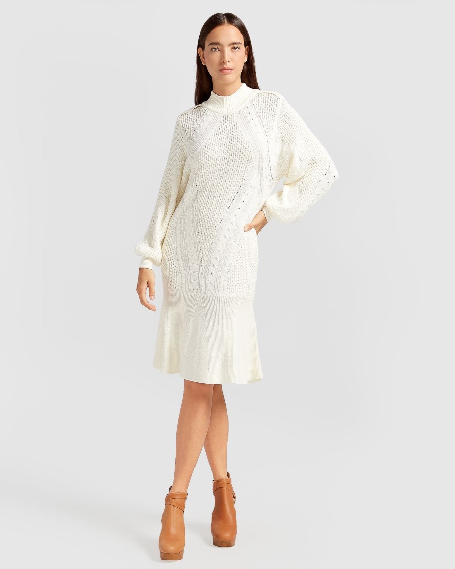 Women Belle & Bloom Midi Dresses | Love Letter Knit Dress - Cream