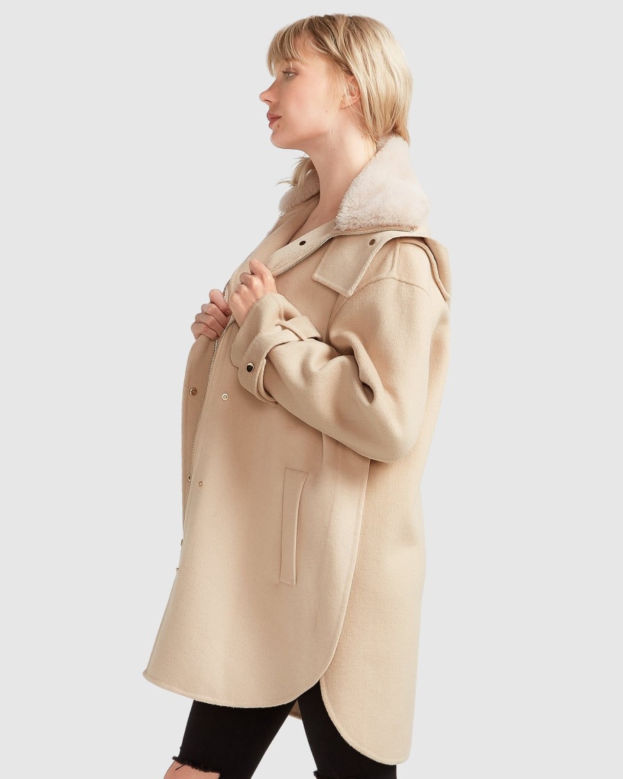 Women Belle & Bloom Wool Coats | Heavy Hearted Detachable Hooded Coat - Pale Oat