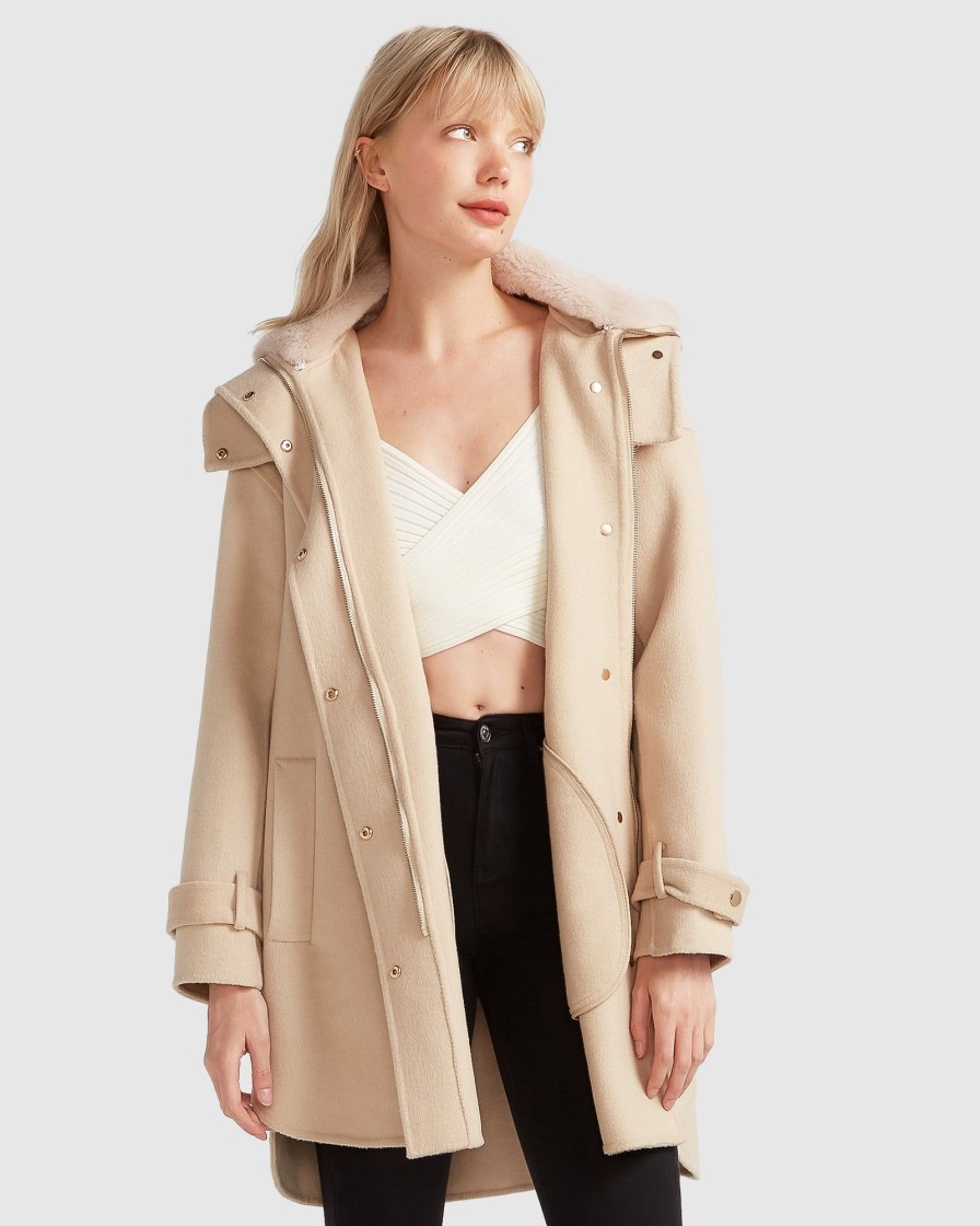 Women Belle & Bloom Wool Coats | Heavy Hearted Detachable Hooded Coat - Pale Oat