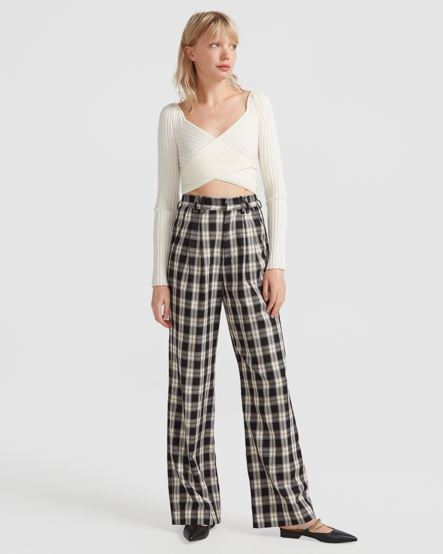 Women Belle & Bloom Pants | Dominoes Wide Leg Check Pant - Black Check