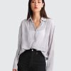 Women Belle & Bloom Shirts & Blouses | Yoko Shirred Chiffon Blouse - Grey