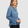 Women Belle & Bloom Shirts & Blouses | Yoko Shirred Chiffon Blouse - Dusty Blue Final Sale