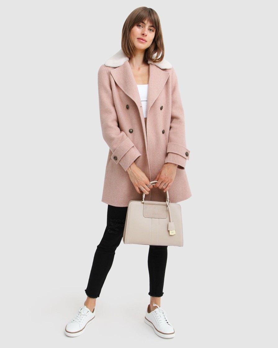 Women Belle & Bloom Wool Coats | Liberty Sherpa Collar Wool Blend Coat - Blush