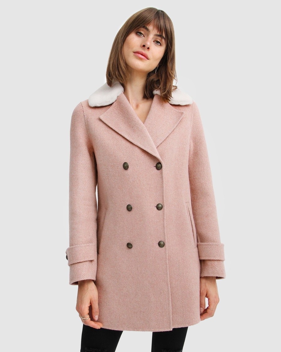 Women Belle & Bloom Wool Coats | Liberty Sherpa Collar Wool Blend Coat - Blush