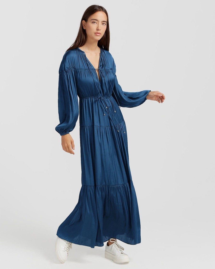 Women Belle & Bloom Maxi Dresses | Window Seat Tiered Maxi Dress - Blue